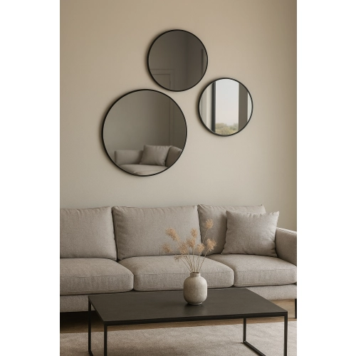Lustro FAMILIA SET – nowoczesny komplet 3 luster okrągłych w ramie MDF do salonu, sypialni, przedpokoju i innych wnętrz